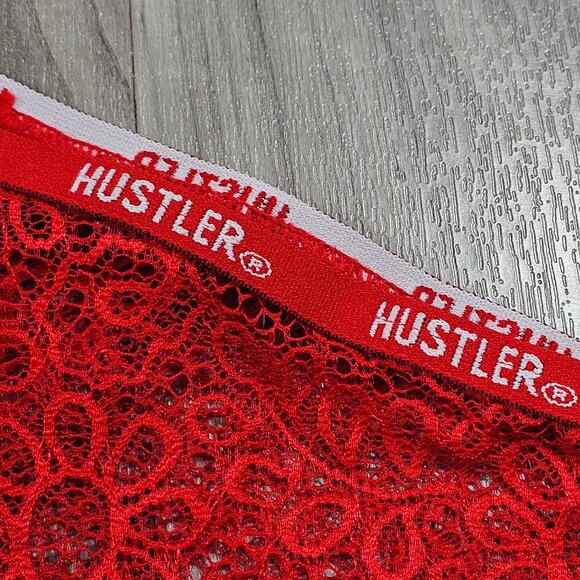 Hustler Red Logo Lace High Waisted Thong Panty - Picture 4 of 6